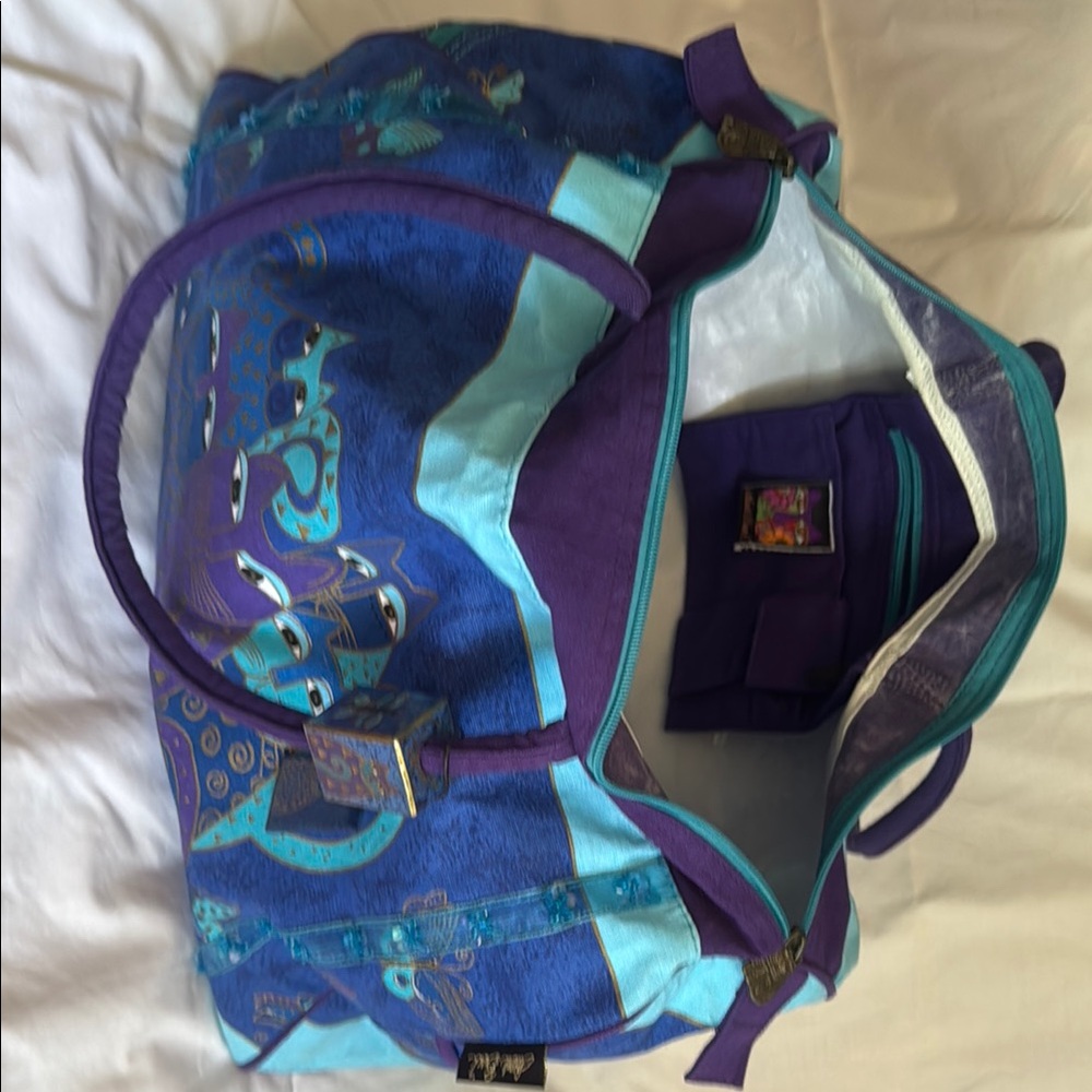 Laurel Burch Blue and Purple Travel Bag with Oceanic Design